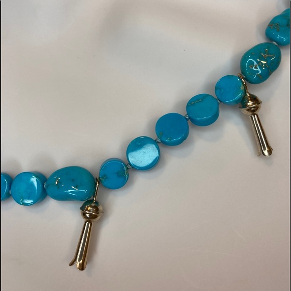 Hand Knotted Sleeping Beauty Turquoise Squash Blossom Dreamcatcher Necklace - Picture 3 of 10